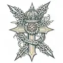 Christian cross with a crown of thorns on top tattoo design idea