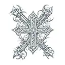 Christian cross with a crown of thorns on top tattoo design idea