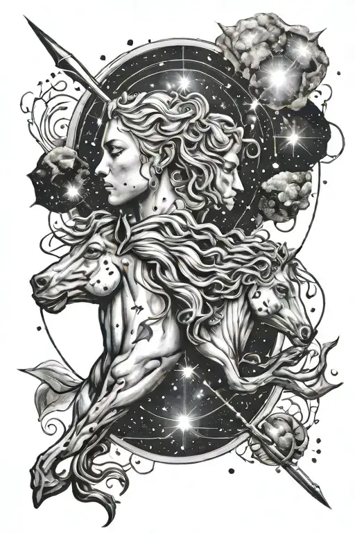 Sagittarius gemini aquarius constellation merging together tattoo design idea