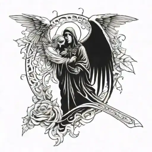 death And angel holding tattoo design idea