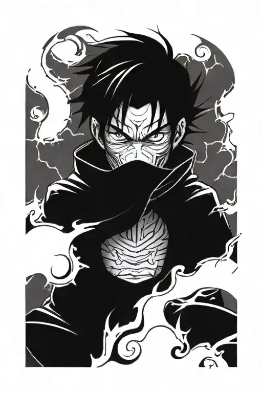 A sinister anime character lurking in the shadows tattoo design idea