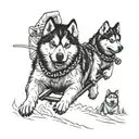 Huskies pulling a sled but  the front most Huskies are wolves breaking loose  tattoo design idea