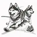 Huskies pulling a sled but  the front most Huskies are wolves breaking loose  tattoo design idea