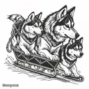 sled with Huskies the front most Huskies are wolves breaking loose   tattoo design idea