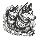 sled with Huskies the front most Huskies are wolves breaking loose   tattoo design idea