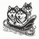 sled with Huskies the front most Huskies are wolves breaking loose   tattoo design idea