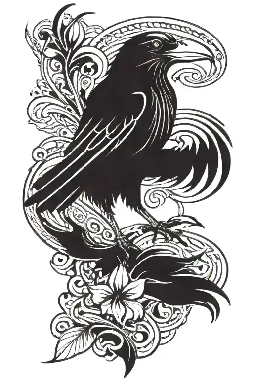 abstract raven iris flower tattoo design idea