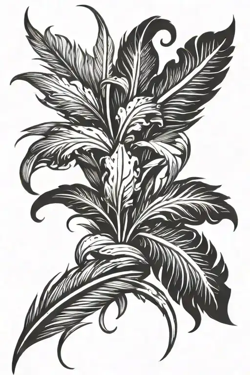 feather and bearded iris tattoo design idea