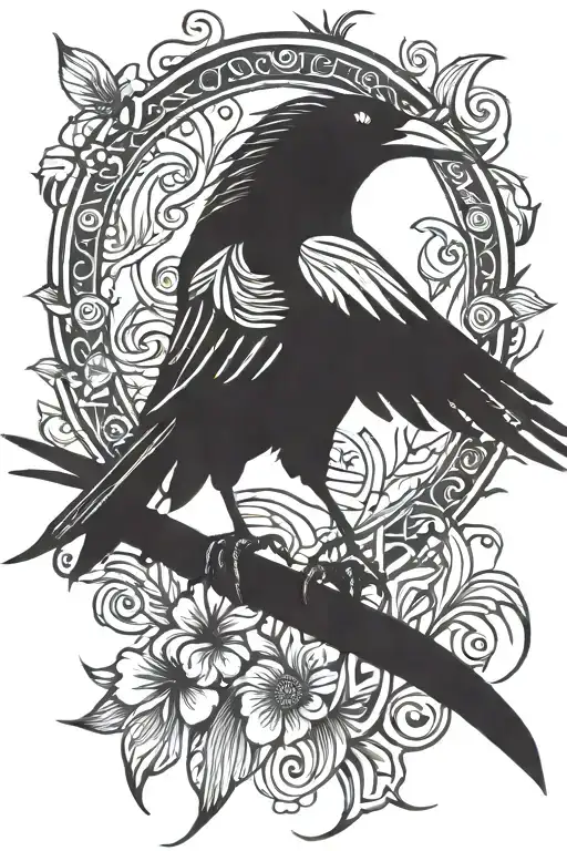 abstract raven iris flower tattoo design idea