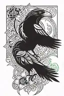 abstract raven iris flower tattoo design idea