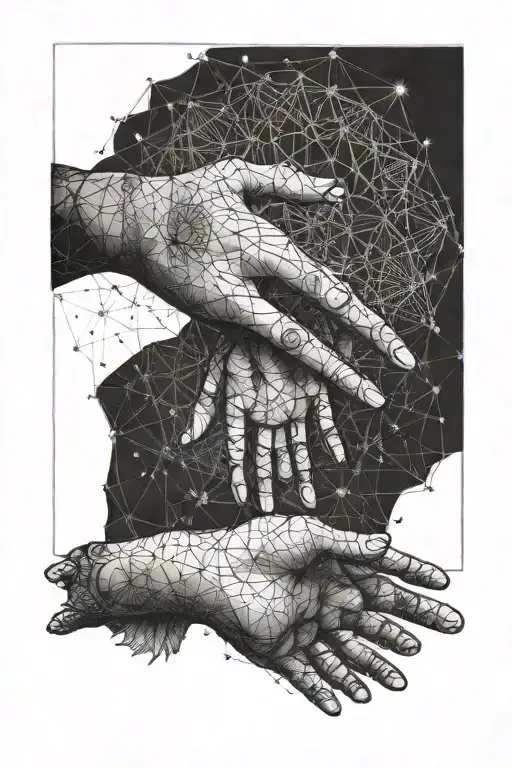 inner child holding hands sacred geometry patterns in background tattoo design idea