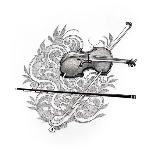 Continuous line violin tattoo on the right inner arm.