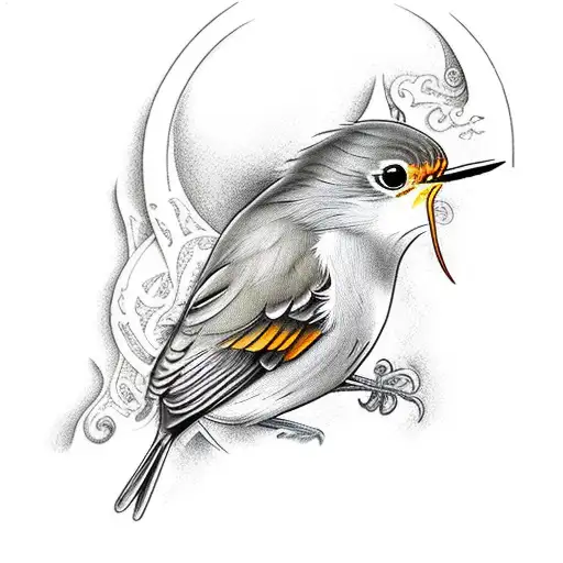 A robin perched on a dragon's tail, representing harmony between nature and fantasy tattoo design idea
