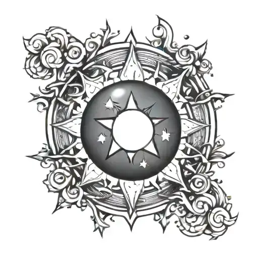 half sun and 3 stars tattoo design idea