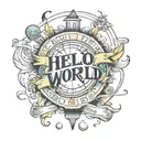 Hello World text on the world  tattoo design idea