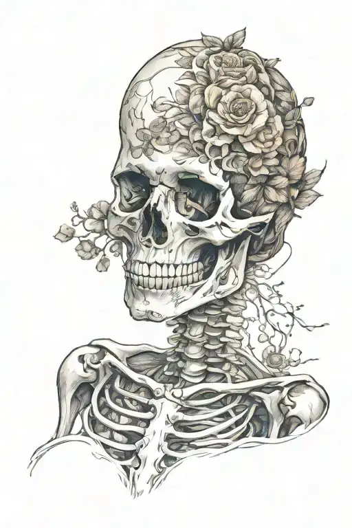 female skeleton with beautiful soul leaving the body tattoo design idea