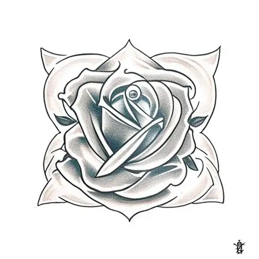 a heart and two crossing swords and a shield with white rose tattoo design idea
