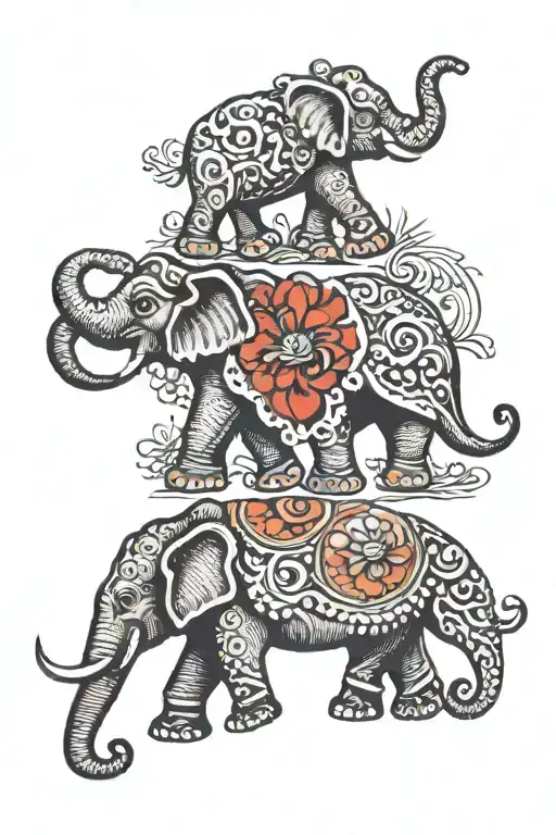 3 elephants small medium large tattoo design idea