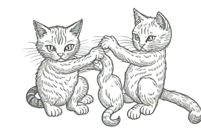 two cats holding tails twist together tattoo design idea