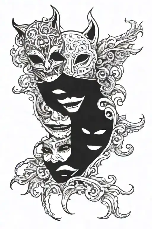  cry now laugh later mask split in half sleeve tattoo design idea