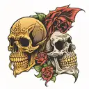 skull cry now laugh later mask split in half sleeve tattoo design idea