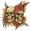 skull cry now laugh later mask split in half sleeve tattoo design idea
