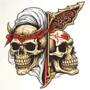 skull cry now laugh later mask split in half sleeve tattoo design idea