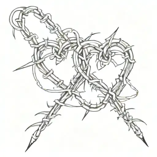 tattoo on the leg, a thin line of barbed wire with two hearts of barbed wire tattoo design idea