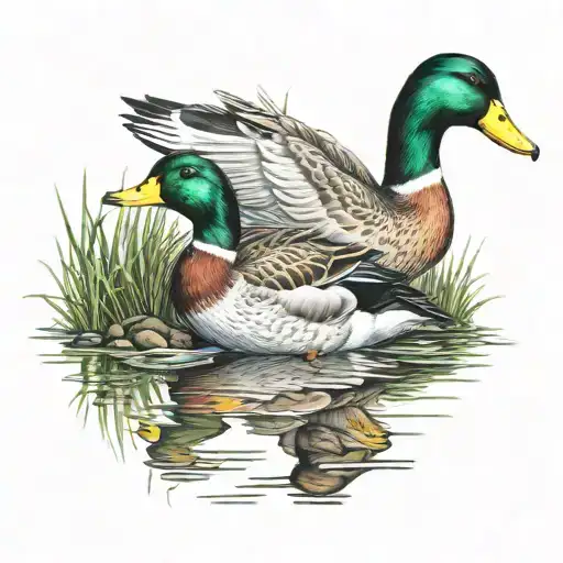 mallards on lake  tattoo design idea