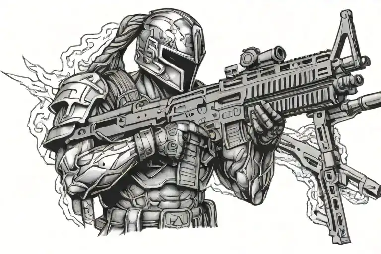 spartan soldier holding AR15 tattoo design idea