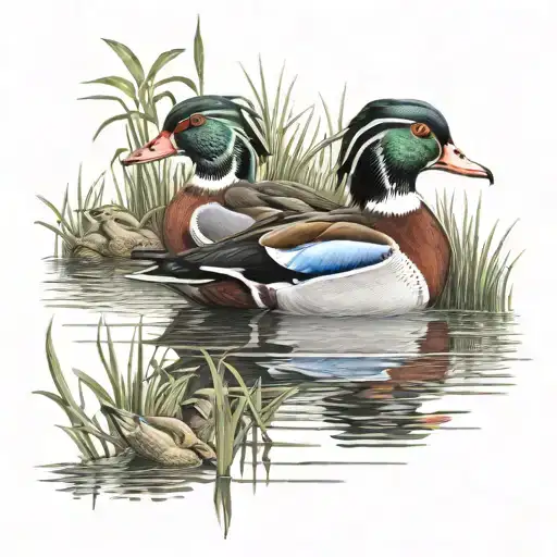 wood ducks and  mallards  tattoo design idea