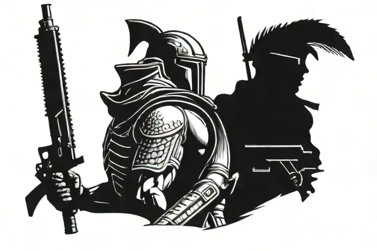 spartan soldier holding AR15 tattoo design idea