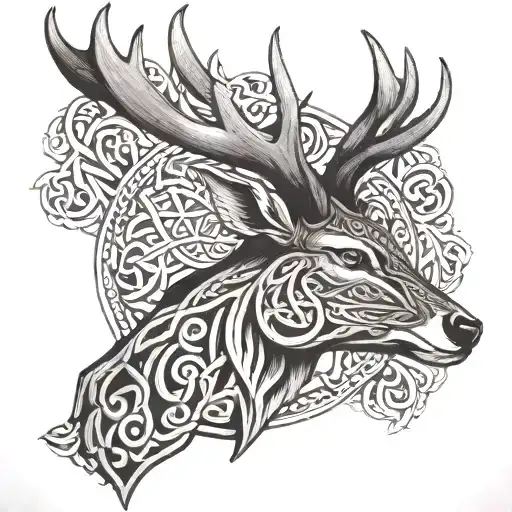 celtic deer head tattoo design idea