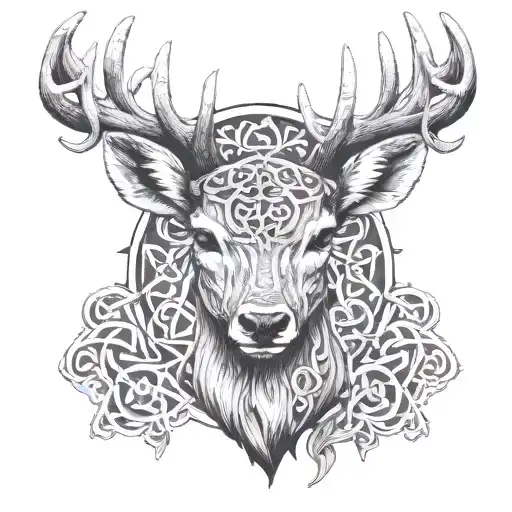 celtic deer head tattoo design idea