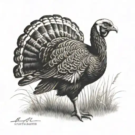 strutting turkey in field tattoo design idea