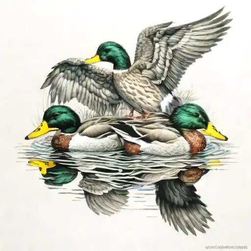mallards on lake  tattoo design idea