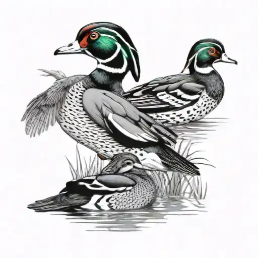 wood ducks and mallards  tattoo design idea