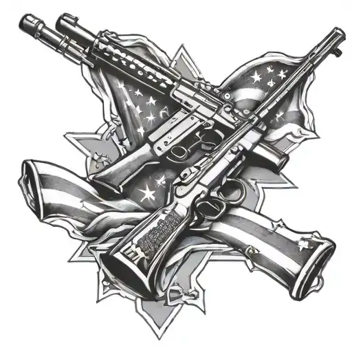 cross rifles and American flag tattoo design idea