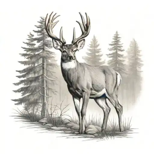 realistic whitetail buck standing in woods  tattoo design idea