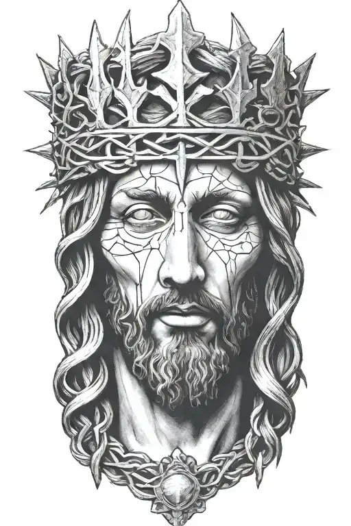 jesus with crown of thorns   tattoo design idea