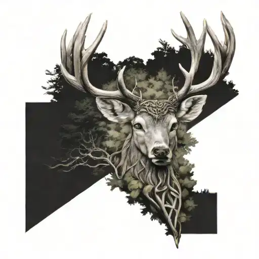 celtic deer head and trees tattoo design idea