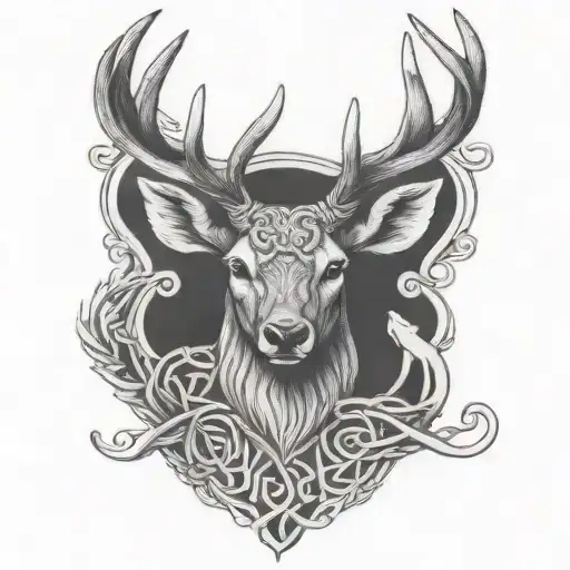 celtic deer head tattoo design idea