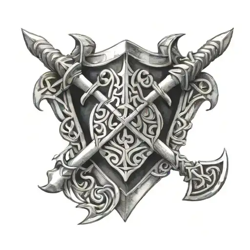 celtic shield and battle axes tattoo design idea
