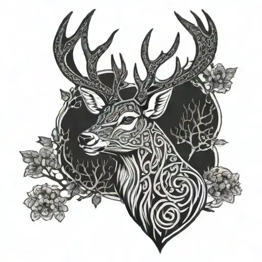 celtic deer head with trees tattoo design idea