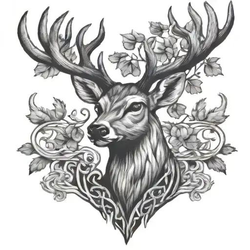celtic deer head with trees tattoo design idea