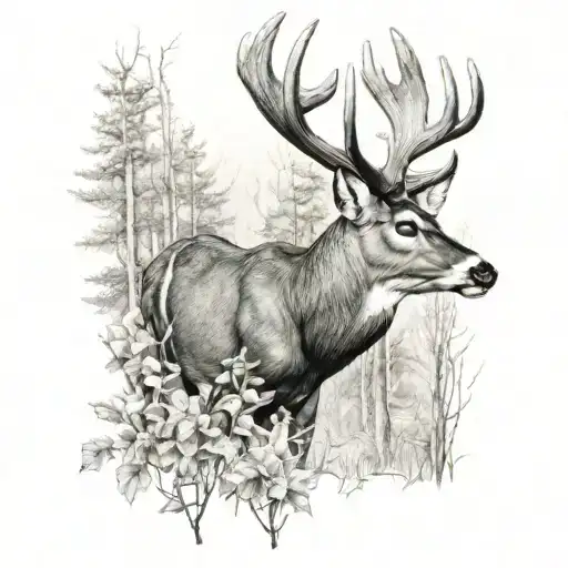 whitetail buck in woods tattoo design idea