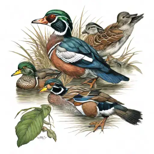 wood ducks and mallards  tattoo design idea