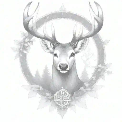 celtic deer head with trees tattoo design idea