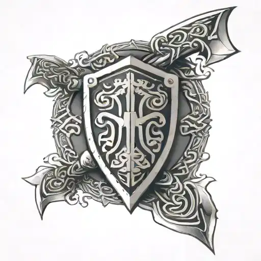 celtic battle axes and shield tattoo design idea