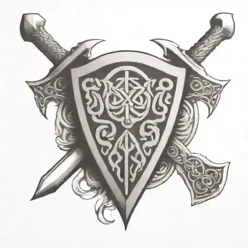 celtic shield and battle axes tattoo design idea